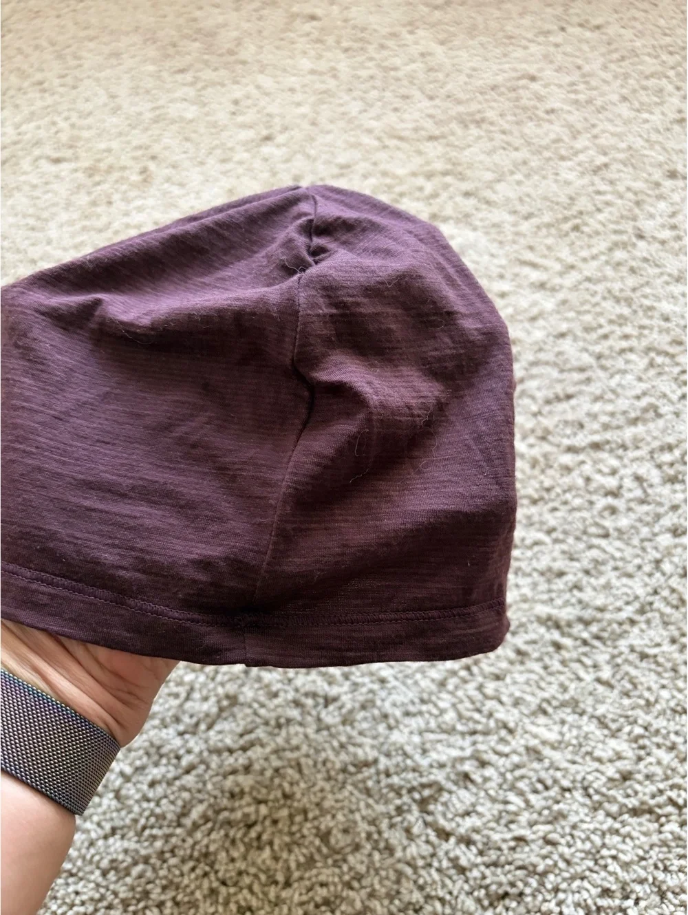 Dark plum Smartwool Merino Beanie lightweight jersey knit construction logo OS